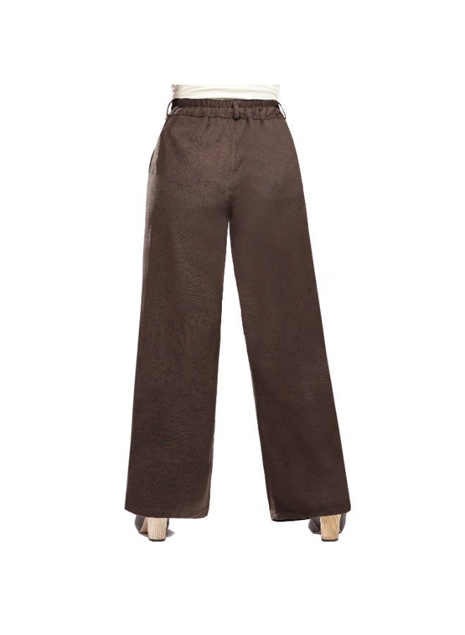 Smoky Egypt Wide Leg Solid Velvet Pants-Brown - Image 4