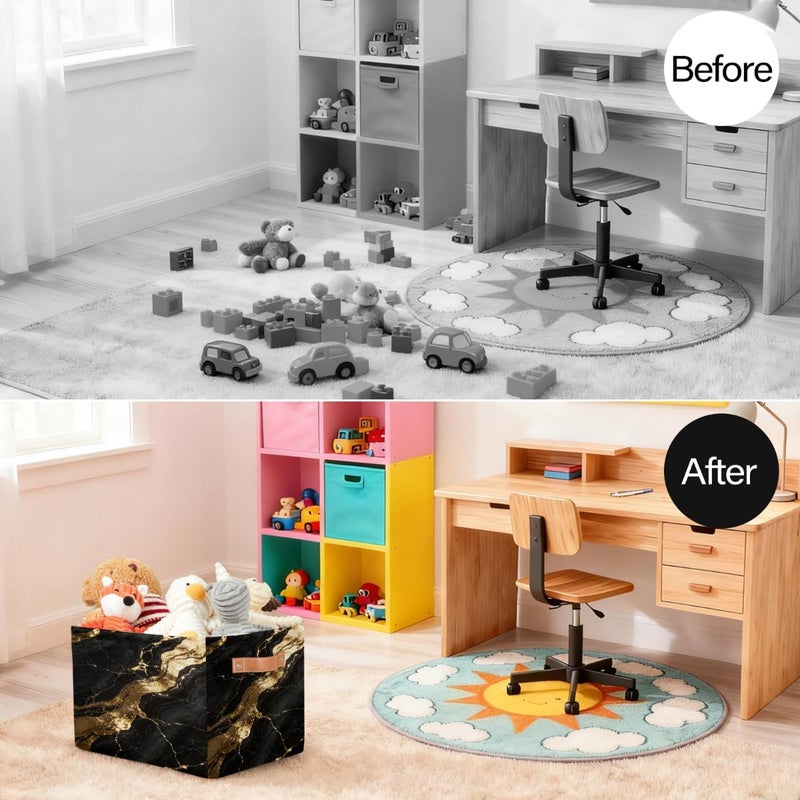 2 Pack Shiny Gold Marble Large Foldable Storage Basket 15" x 11" x 9.5", Sturdy Canvas Organizer Storage Bins for Shelves, Closet, Toys, Nursery, Office & Living Room with Reinforced Handles - Image 4