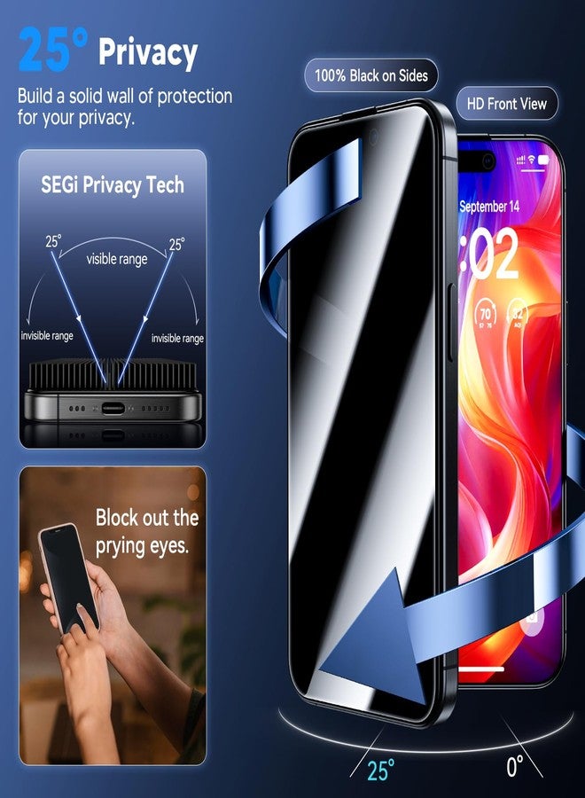 WSKEN for iPhone 16 Pro Max Privacy Screen Protector - [25° Anti-Spy] [Top 9H+ Tempered Glass] [Auto-Dust Removal] HD Full Coverage Military Grade 10X Shatterproof Flim Easy Install, 2 Pack - Image 2