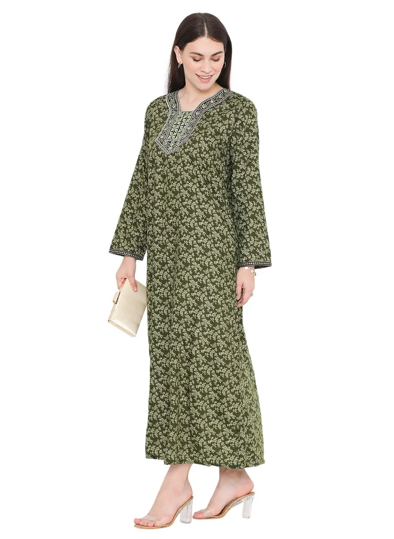 HANA & SARA LONG PRINTED THREAD EMBROIDERY MODEST ARABIC KAFTAN JALABIYA DRESSES