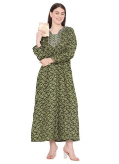 HANA & SARA LONG PRINTED THREAD EMBROIDERY MODEST ARABIC KAFTAN JALABIYA DRESSES  - Image 1