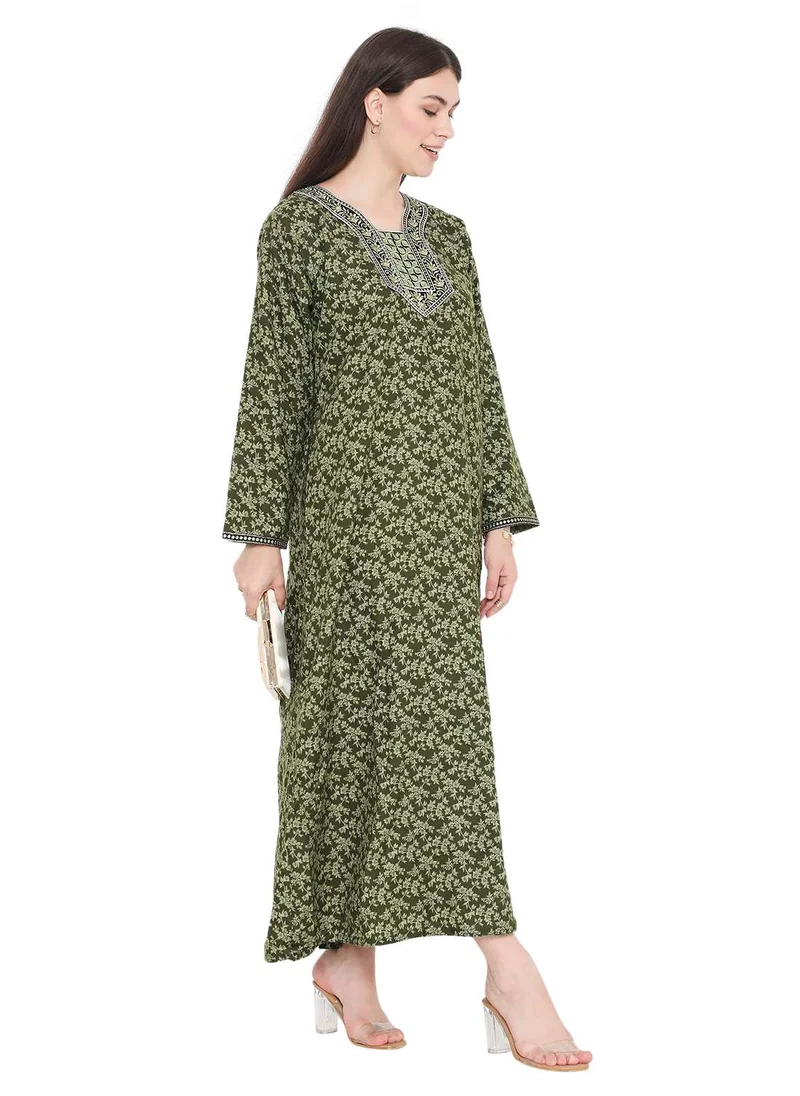 HANA & SARA LONG PRINTED THREAD EMBROIDERY MODEST ARABIC KAFTAN JALABIYA DRESSES