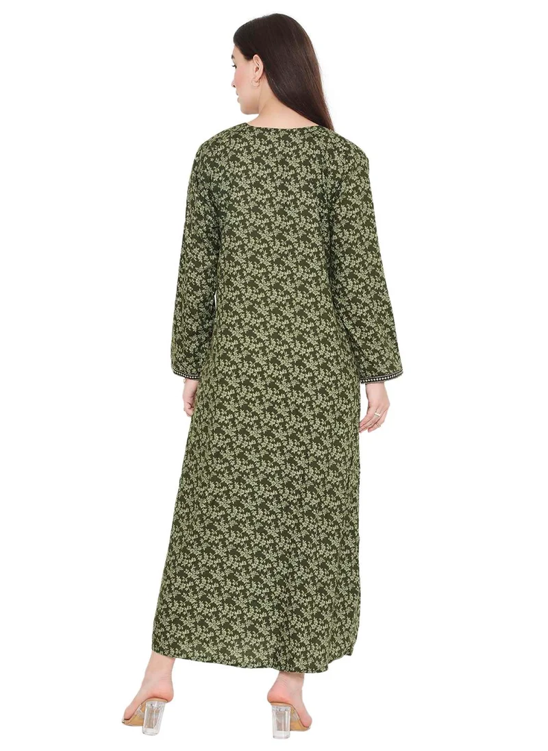 HANA & SARA LONG PRINTED THREAD EMBROIDERY MODEST ARABIC KAFTAN JALABIYA DRESSES