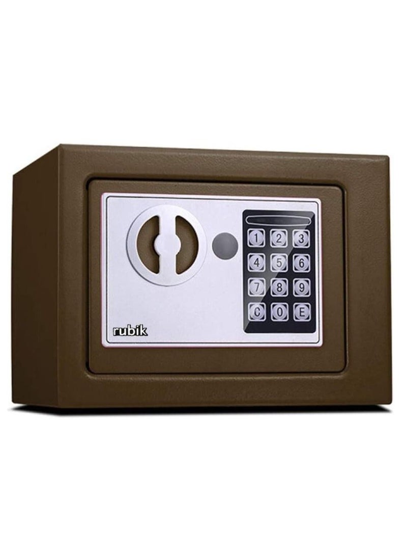 Rubik Mini Digital Safe Box with Electronic Keypad and Physical Key Lock for Home Office Hotel Jewelry Passport Watches Cash Storage Size 23x17x17cm (Brown) - Image 1