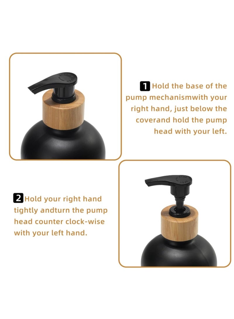 2 Pcs of Black/white of Soap Dispensers + Bamboo Wood Tray | Kitchen Sink Dish Soap and Bathroom Hand Wash Glass Bottles Set | Waterproof - Set of 2 (White/Blk/Bamboo Black) - Image 5