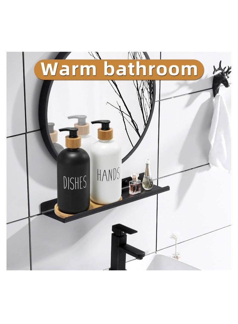 2 Pcs of Black/white of Soap Dispensers + Bamboo Wood Tray | Kitchen Sink Dish Soap and Bathroom Hand Wash Glass Bottles Set | Waterproof - Set of 2 (White/Blk/Bamboo Black) - Image 3