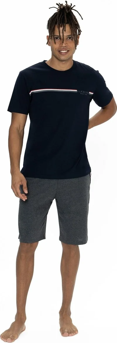 U.S. Polo Assn. 18865 Men's Short Sleeve Crew Neck Pajama Set with Shorts-Navy Blue