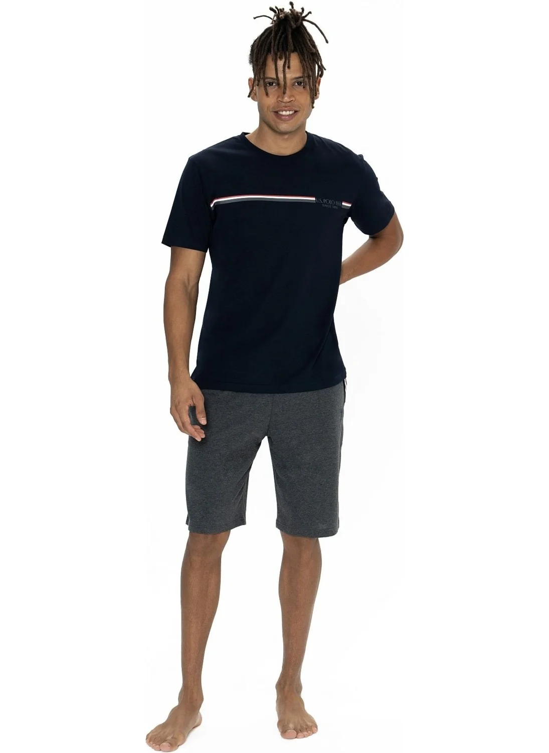 U.S. Polo Assn. 18865 Men's Short Sleeve Crew Neck Pajama Set with Shorts-Navy Blue