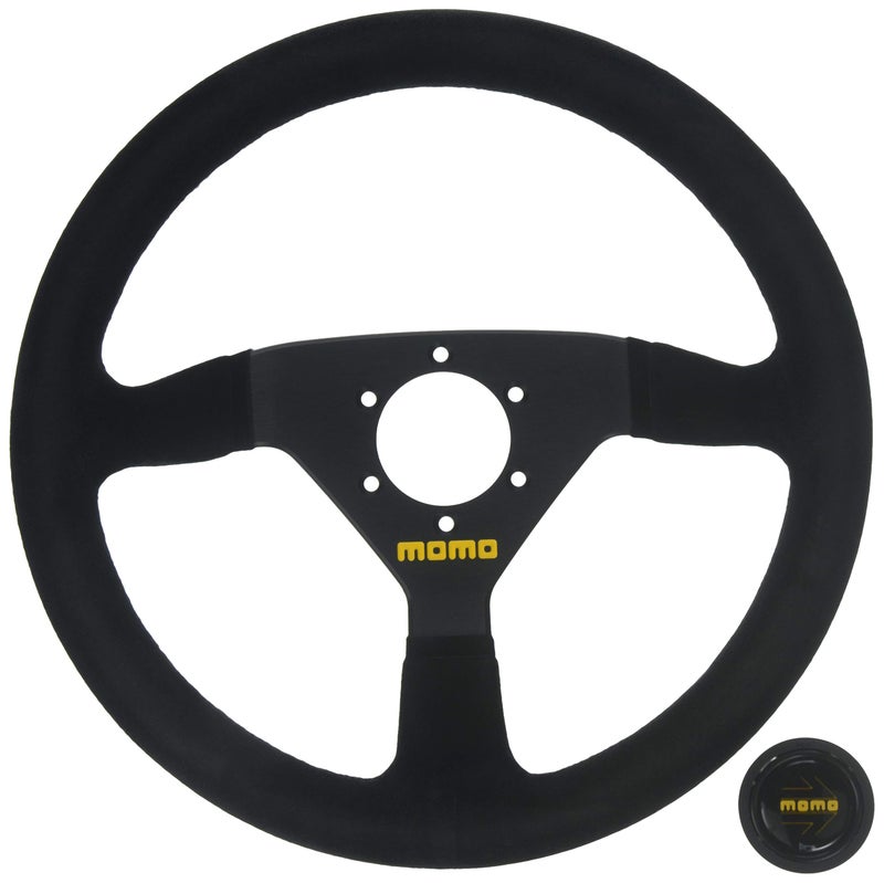 MOMO Motorsport MOD69 Suede Racing Steering Wheel  350mm 39mm Deep Dish Yellow Horn 3Spoke 6Bolt Aluminum Frame  Authentic MOMO Italian Aftermarket Wheel Quick Release Hub Adapter Required