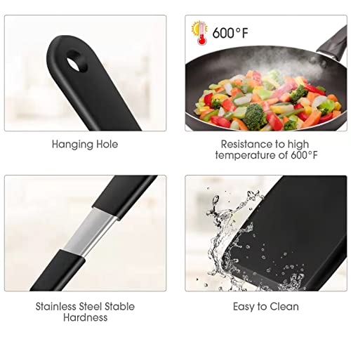 Armrouns Mini Serving Spatula 2pcs set, Silicone Serve Turner Heat-Resistant Cookie Slotted Spatula, For Kitchen Cooking. (Black) - Image 2