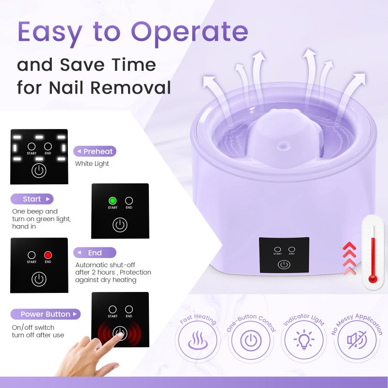 Yokilly Nail Soaking Bowl Heated: 50% Faster Nail Soak off Bowl for Women Nail Beginner - Electric Manicure Nail Bowl for Home Salonï¼ˆPurple) - Image 4
