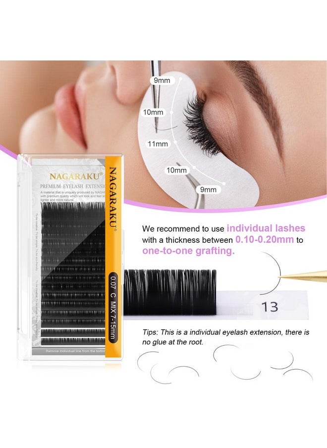 NAGARAKU Eyelash Extensions Individual Lashes 0.20Mm D Curl 715Mm Mix Tray Classic Matte Black Natural Faux Mink 16 Rows  - Image 5
