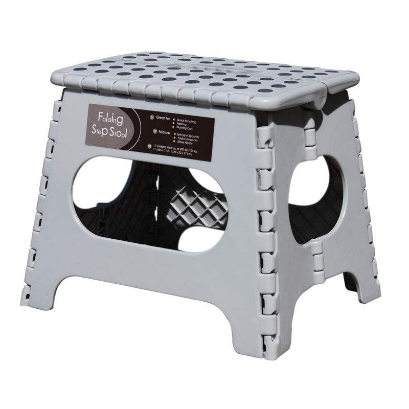 BEEANDEE Non-Slip Folding Step Stool, Sturdy Safe Enough - Holds up to 300 Lb - 11 inch Footstool for Adults or Kids, Folding Ladder Storage/Opens Easy, for Kitchen,Toilet,Camping (Light Grey, 11'') - Image 1