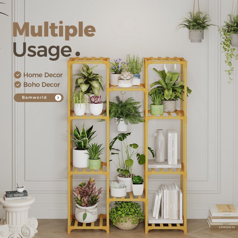 Bamworld Bamboo Plant Stand Indoor Hanging Plants Shelf for Multiple Plants Pots, Tall Large Flower Holder for Living Room, Patio, Balcony, Garden Nature Color - Image 5