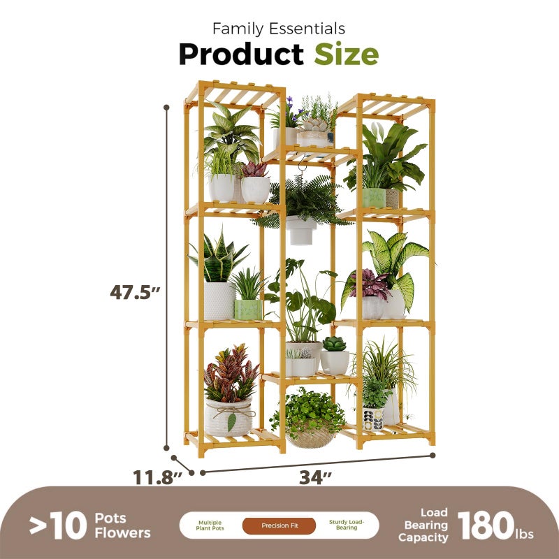 Bamworld Bamboo Plant Stand Indoor Hanging Plants Shelf for Multiple Plants Pots, Tall Large Flower Holder for Living Room, Patio, Balcony, Garden Nature Color - Image 4