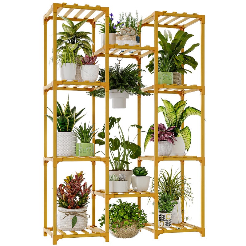 Bamworld Bamboo Plant Stand Indoor Hanging Plants Shelf for Multiple Plants Pots, Tall Large Flower Holder for Living Room, Patio, Balcony, Garden Nature Color - Image 1