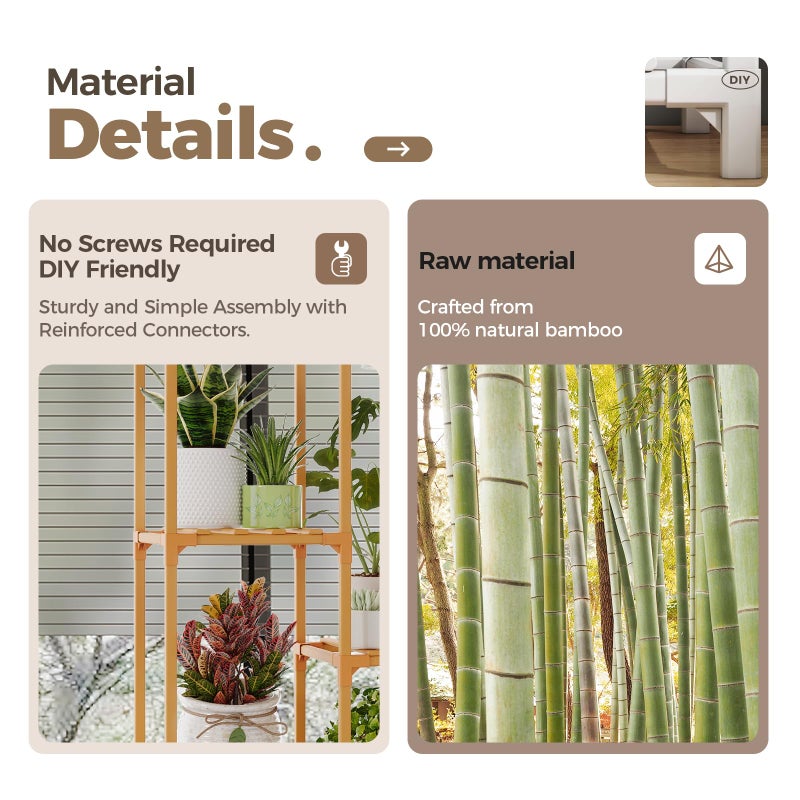 Bamworld Bamboo Plant Stand Indoor Hanging Plants Shelf for Multiple Plants Pots, Tall Large Flower Holder for Living Room, Patio, Balcony, Garden Nature Color - Image 3