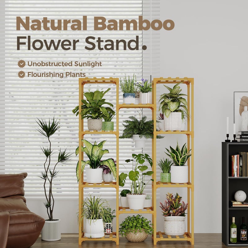 Bamworld Bamboo Plant Stand Indoor Hanging Plants Shelf for Multiple Plants Pots, Tall Large Flower Holder for Living Room, Patio, Balcony, Garden Nature Color - Image 2