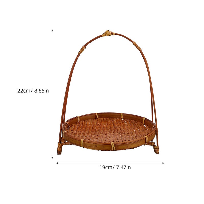Dark Round Woven Snack Basket Tray Handmade Single Layer Food Storage Serving Stand - Image 3