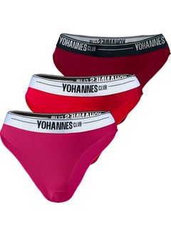 Yohannes Club Women's Elastic Band Cotton Slip Panties 3-Piece Pink Red Claret Red  - Image 1
