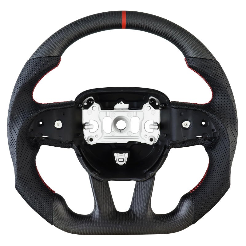 LOSCHEN Matte Carbon Fiber Steering Wheel Nappa Perforated Leather Dshaped Flatbottom Steering Wheel for DodgeJeep Grand CherokeeSXTGTRTSRTHELLCAT
