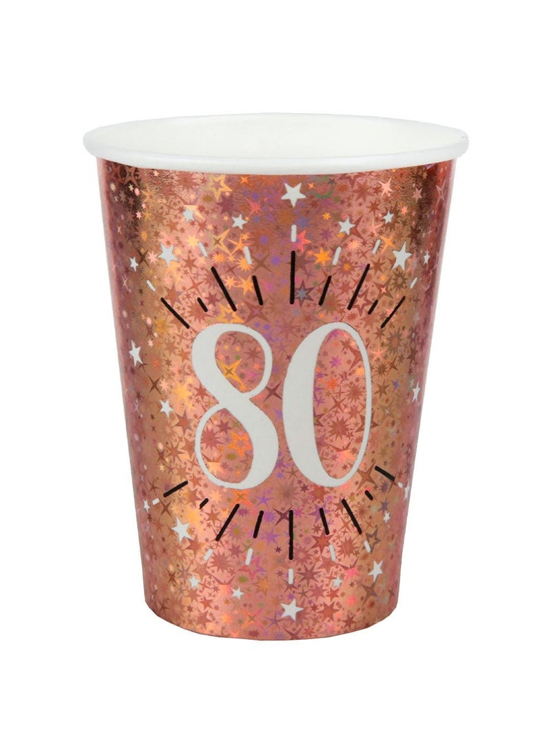 أكواب ورقية للاستخدام مرة واحدة بمناسبة الذكرى السنوية الثمانين، لون ذهبي وردي، 9.5 سم، عبوة من 10 قطع