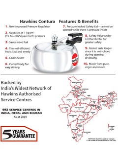 Hawkins 3.5 Liters Contura Aluminium Pressure Cooker,Silver  - Image 3
