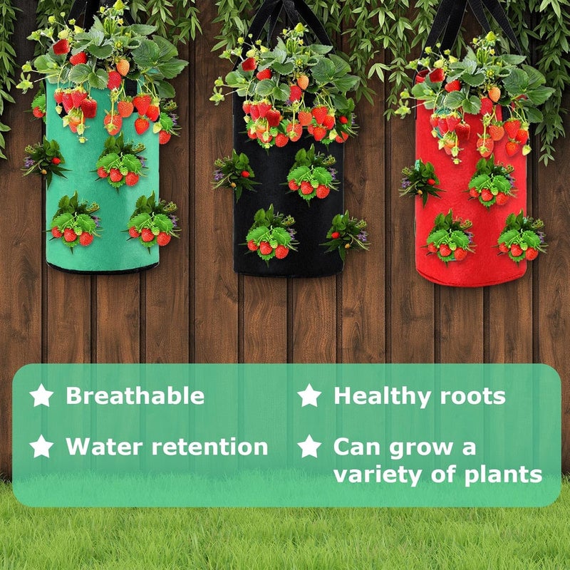 BOAO 6 Pieces 3 Gallon Tomato and Herb Planter Hanging Aeration Fabric Strawberry Grow Bags Hanging Strawberry Planter Upside Down Tomato Plant Hanger Vegetable Planting Bags for House(Green) - Image 5