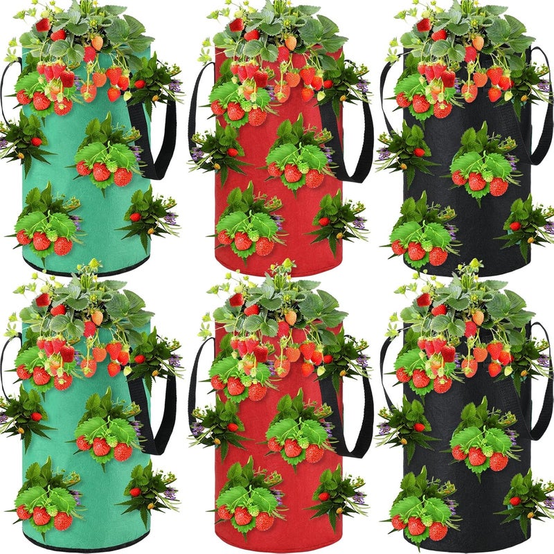 BOAO 6 Pieces 3 Gallon Tomato and Herb Planter Hanging Aeration Fabric Strawberry Grow Bags Hanging Strawberry Planter Upside Down Tomato Plant Hanger Vegetable Planting Bags for House(Green) - Image 1