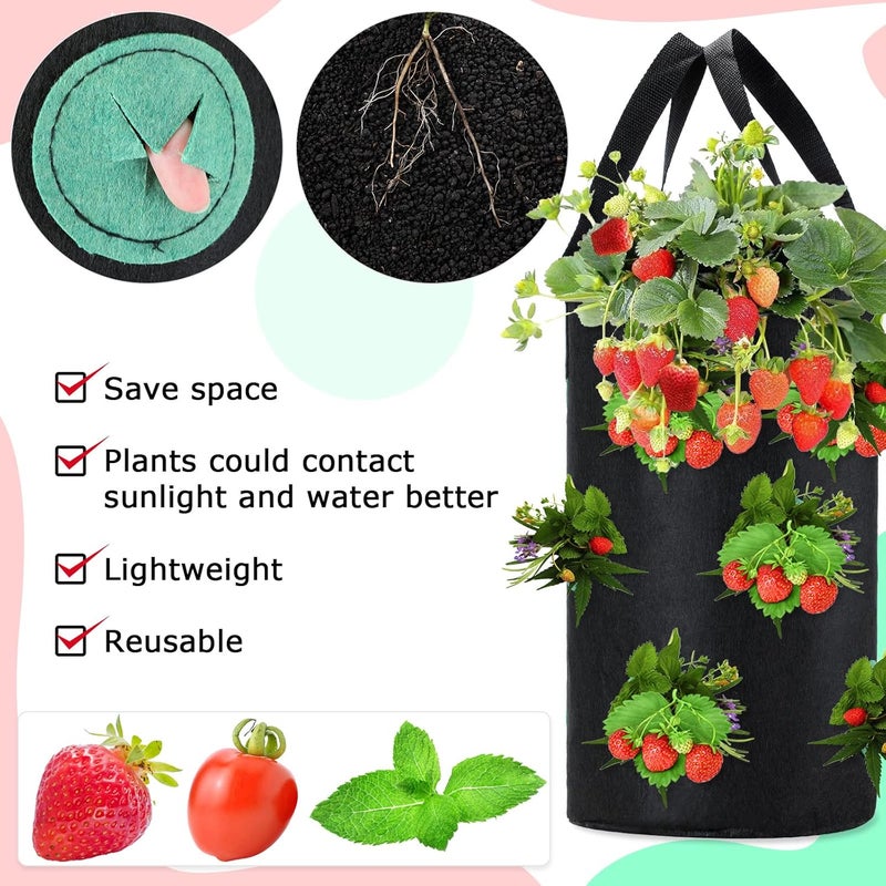 BOAO 6 Pieces 3 Gallon Tomato and Herb Planter Hanging Aeration Fabric Strawberry Grow Bags Hanging Strawberry Planter Upside Down Tomato Plant Hanger Vegetable Planting Bags for House(Green) - Image 4