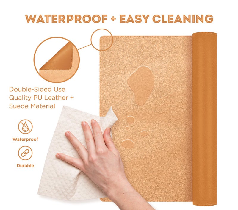 FTC PU Leather Desk Pad and Blotter, Non-Slip Flannelette Base (Camel 31.5 X 15.75), Stitched Mouse Pad for Office, Computer Gaming, Keyboard and Protector Writing Mat - Image 5