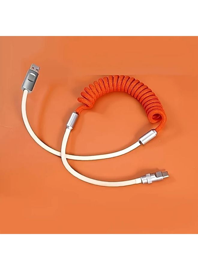 كابل شاحن سريع أورانج وايت 120W USB C بهيكل سبيكة زنك مضفر بسلك ربيعي للهاتف والسيارة - Image 1