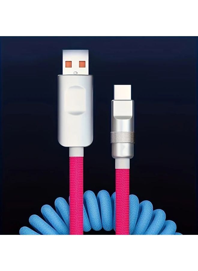 كابل شاحن سريع أورانج وايت 120W USB C بهيكل سبيكة زنك مضفر بسلك ربيعي للهاتف والسيارة - Image 4