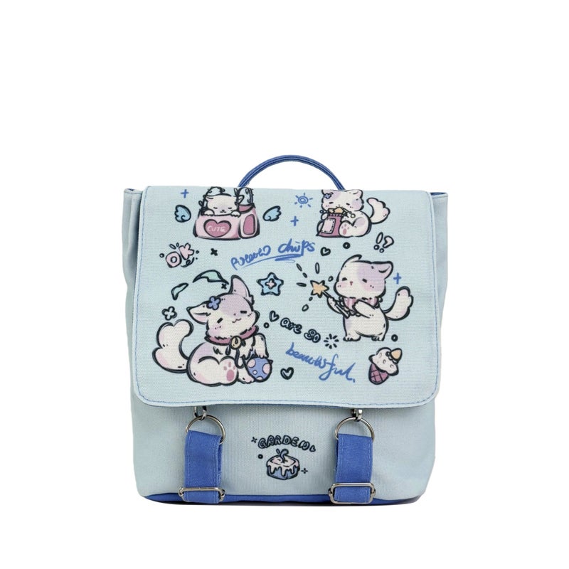 Cute Lightweight Canvas Backpack for School with Cartoon Dog and Cat Pattern - Image 3