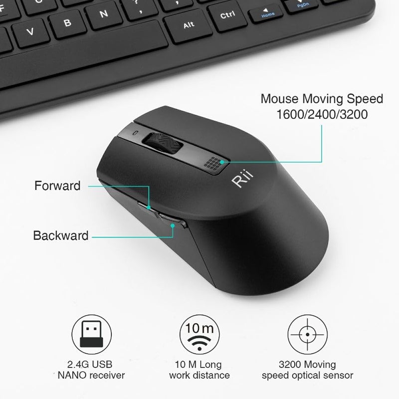 Rii RKM709 2.4 Gigahertz Ultra-Slim Wireless Keyboard and Mouse Combo, Multimedia Office Keyboard for PC, Laptop and Desktop,Business Office(Black)-New - Image 5