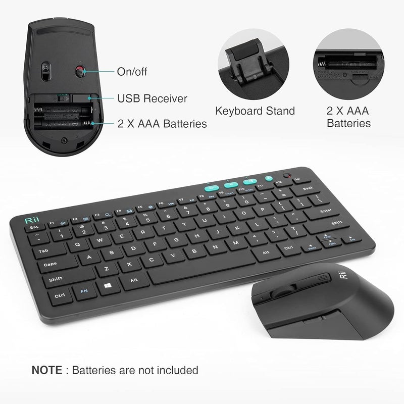 Rii RKM709 2.4 Gigahertz Ultra-Slim Wireless Keyboard and Mouse Combo, Multimedia Office Keyboard for PC, Laptop and Desktop,Business Office(Black)-New - Image 1