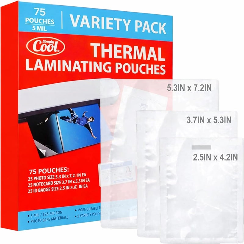 Simply Cool 5MIL Thermal Laminating Sheets (75 Count) Photo, Notecard, ID Card Sizes, Dry Erase Friendly Laminating Bags, Compatible with Laminators, Crystal Clear Laminated Coating - Image 1