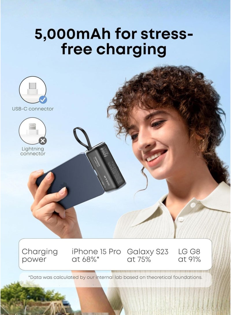 Oale 5000mAh Mini Power Bank 22.5W Fast Charging, Built-in Back Stand, Type-C & Lightning Ports, Ultra-Slim Pocket Size Portable Charger, Fast Power Bank Compatible with iPhone, Samsung, Android Devices | Black - Image 2