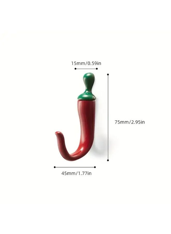 2pcs Red Pepper Shaped Wall Hooks Rust Resistant Metal Decorative Hooks Easy Wall Mounted - Image 4