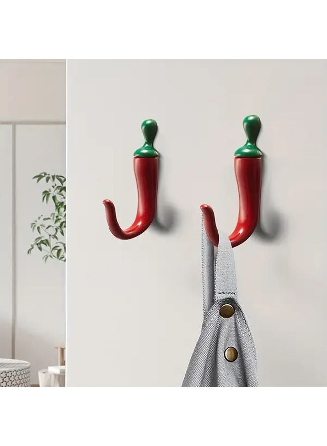2pcs Red Pepper Shaped Wall Hooks Rust Resistant Metal Decorative Hooks Easy Wall Mounted - Image 2