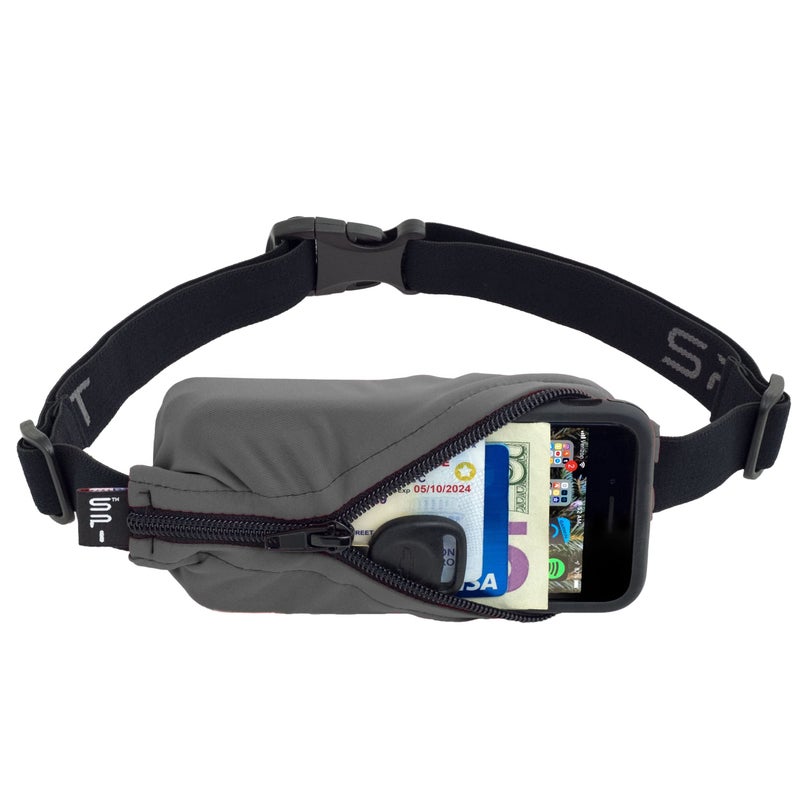SPIbelt Original Pocket Running Belt for Women Men, Phone Holder for Running, Running Fanny Pack, Holder for Phone,Running Waist Pack,Pouch Expands, Adjustable, Anthracite/Black Zipper - Image 1
