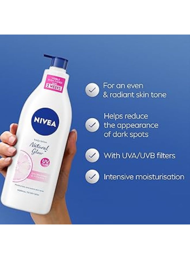 Nivea Natural Glow Body Lotion, SPF 15, Moisturizes & Evens Skin Tone, Normal to Dry Skin 400ml - Image 3
