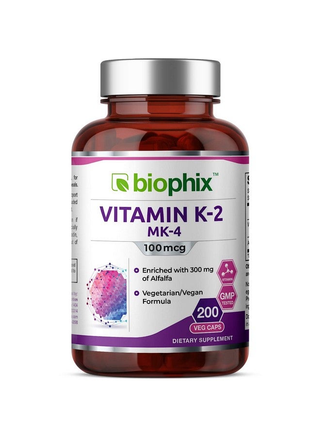 biophix biophix Vitamin K2 MK-4-100 mcg 200 Caps with Alfalfa - Supports Strong Bones Immune Health - Image 1