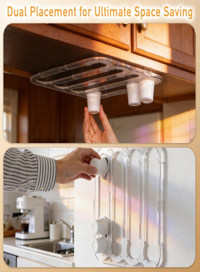 Aucuqu Under Cabinet K Cup Holder, Coffee Pods Organizer for Keurig, Also Side Mount Holds Up to 20 Capsules in 4 Rails |Enter from One Side, Pull Out from the Other|- Clear - Image 4