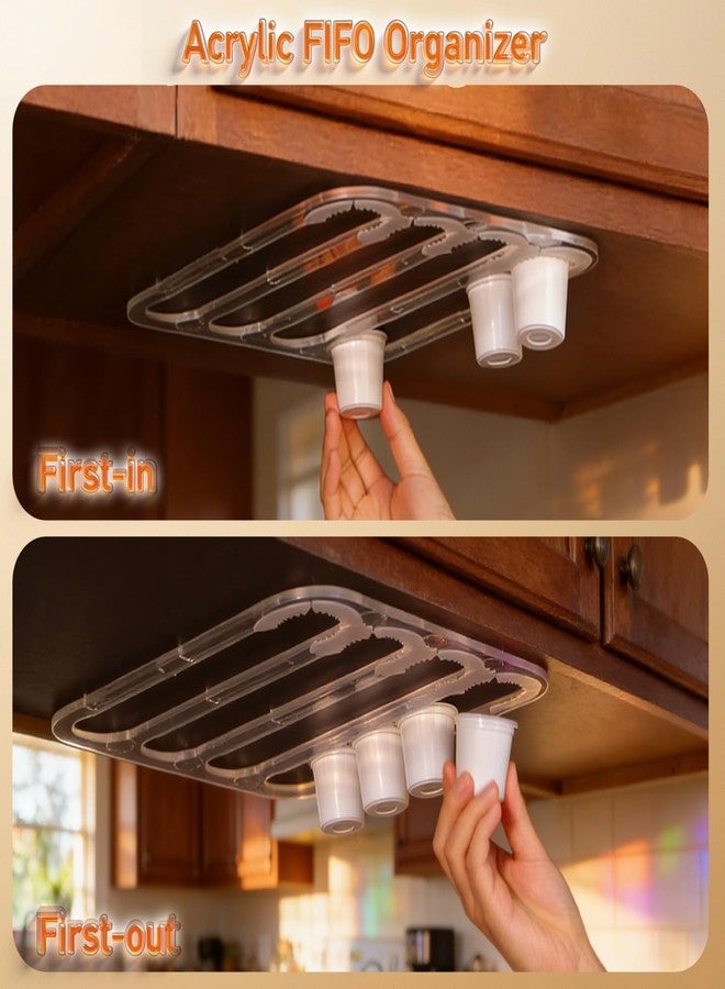 Aucuqu Under Cabinet K Cup Holder, Coffee Pods Organizer for Keurig, Also Side Mount Holds Up to 20 Capsules in 4 Rails |Enter from One Side, Pull Out from the Other|- Clear - Image 5