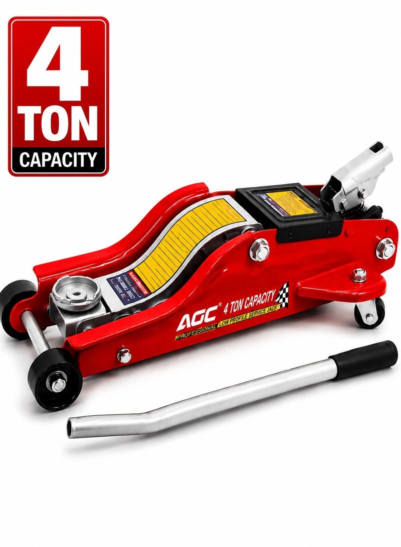 Agc 4 Ton Hydraulic Floor Jack Heavy Duty Low Profile Trolley Car Jack with Long Handle, Steel Garage Vehicle Lifting Jack, Portable Automotive Repair Maintenance Tool with Wheels & Carry Storage Case - Image 1