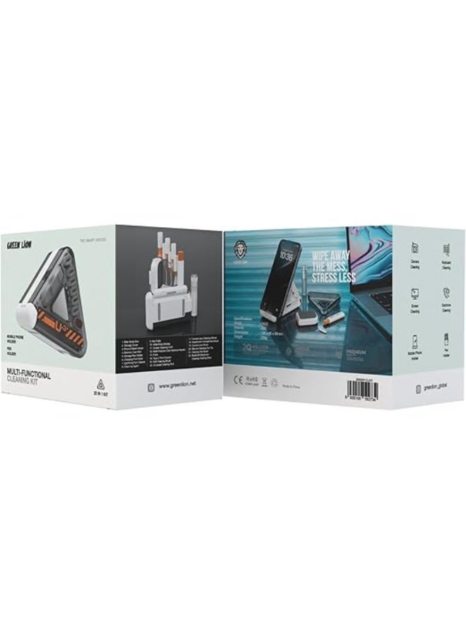 GreenLion Green Lion Multi-Functional Cleaning Kit, Camera Cleaning, Keyboard Cleaning, Screen Cleaning, Earphone Cleaning, Mobile Phone Holder, Pen Holder, 22 In 1 Kit, Universal Cleaning Rod - White - Image 1