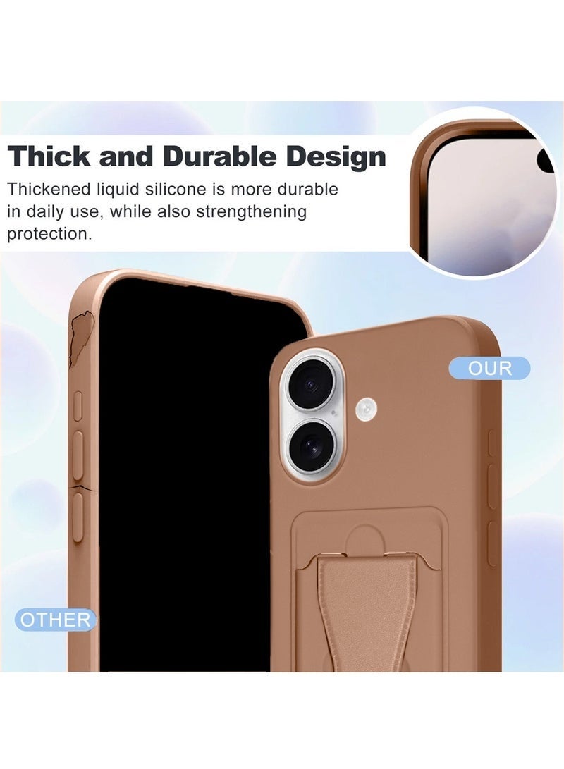 MUDISO iPhone 17 5G 2025 Silicone TPU Card Holder Case | Shockproof Slim Wallet Phone Cover with Hand Grip Stand, Durable Protective Back Pocket Holder (MCHPSN) – Brown - Image 2