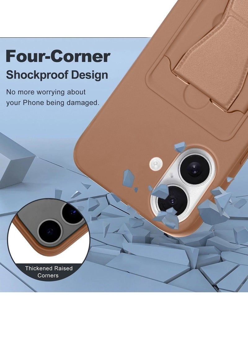 MUDISO iPhone 17 5G 2025 Silicone TPU Card Holder Case | Shockproof Slim Wallet Phone Cover with Hand Grip Stand, Durable Protective Back Pocket Holder (MCHPSN) – Brown - Image 3