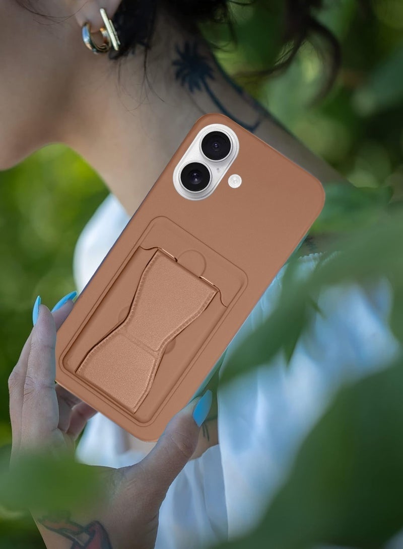 MUDISO iPhone 17 5G 2025 Silicone TPU Card Holder Case | Shockproof Slim Wallet Phone Cover with Hand Grip Stand, Durable Protective Back Pocket Holder (MCHPSN) – Brown - Image 5